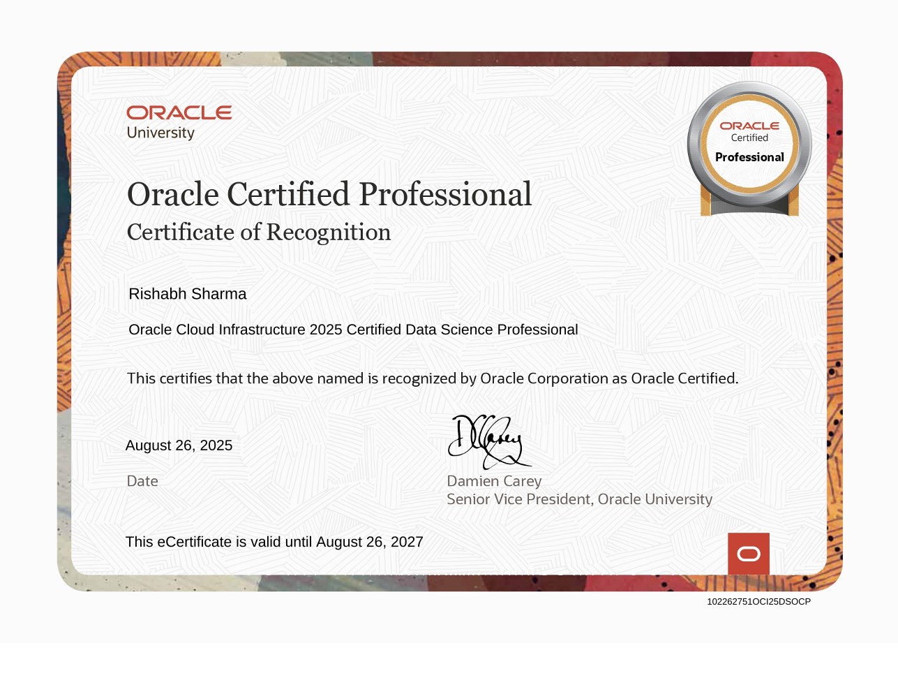 Oracle Cloud Infrastructure 2025 Certified Data Science Professional